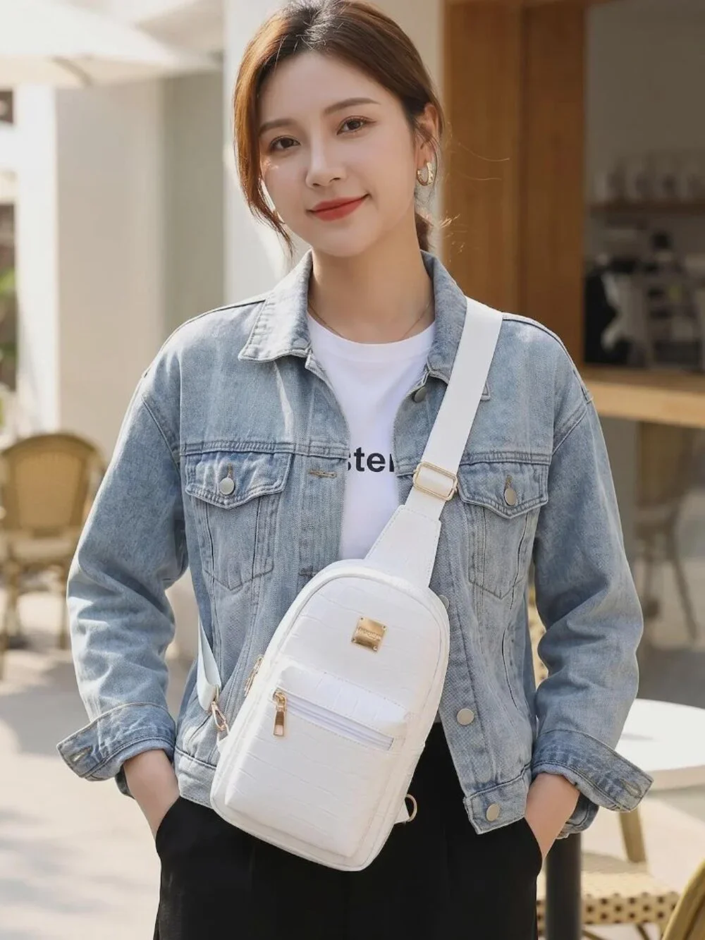 White Croco Embossed Mini Backpack Faux Leather Sling Bag